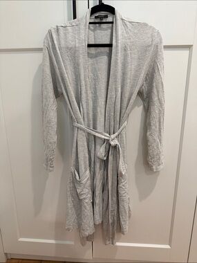 Quince Maternity Light Heather Gray Robe with Tie Belt
